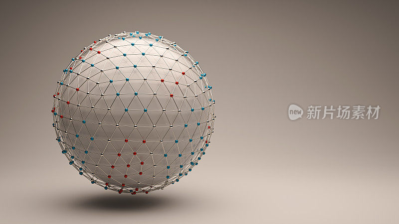 带有彩色连接的球形网格- 3D渲染图
